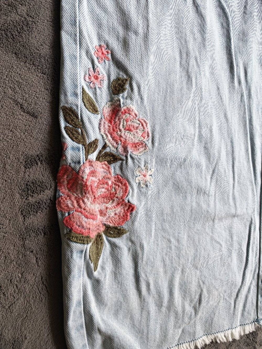 Free People x Driftwood Raphy Embroidered Denim Overalls XS Boho Wide Leg Floral - Picture 5 of 16